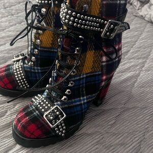 Jeffrey Campbell Multicolor Plaid Studded Boots